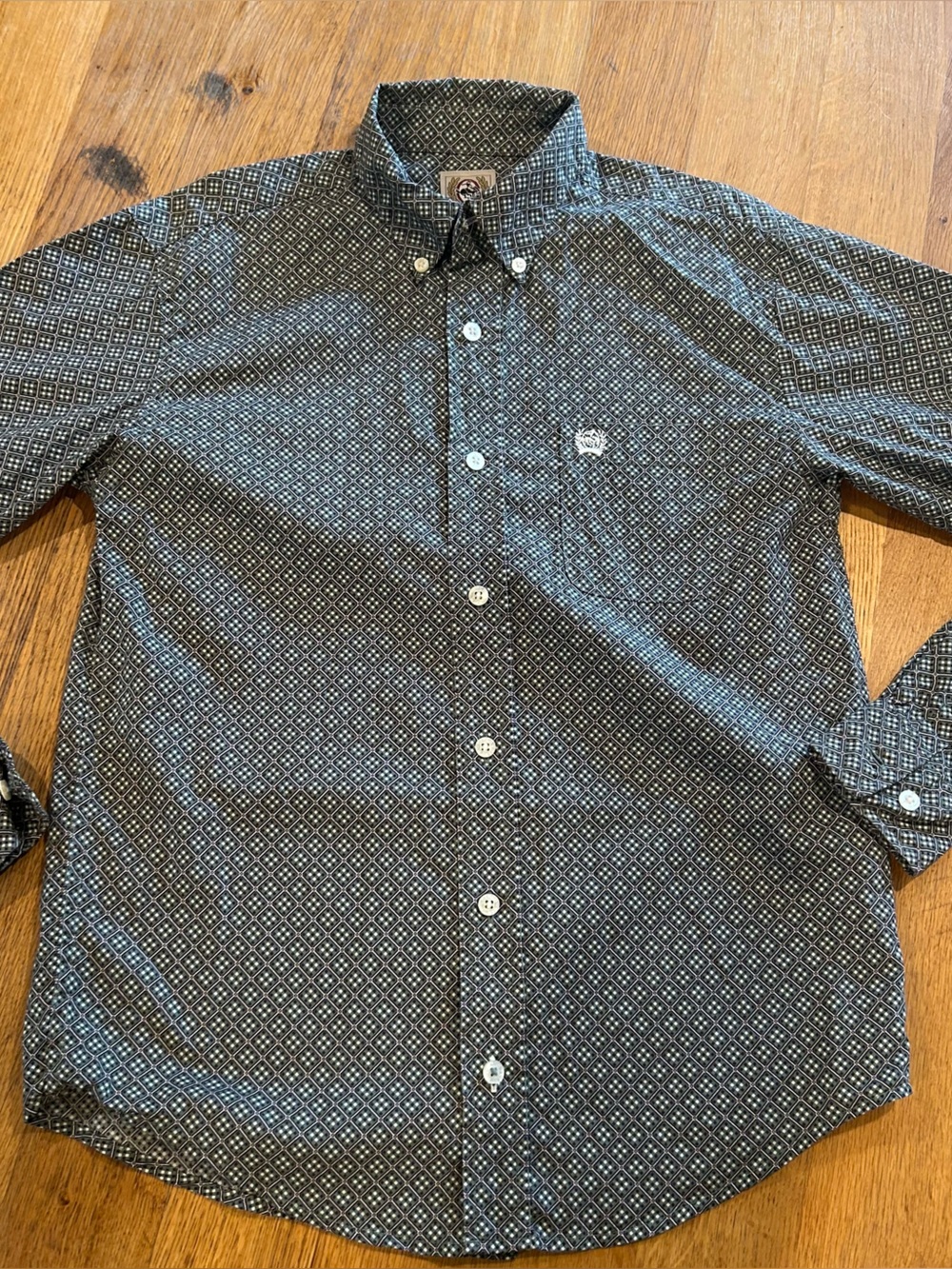 Cinch Black and White Geo-Print Button-Down Shirt